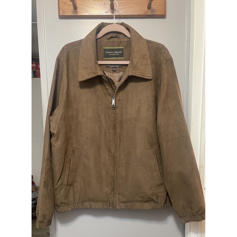 Joseph Abboud Collection Micro Suede Bomber Jacket Men's Large Brown